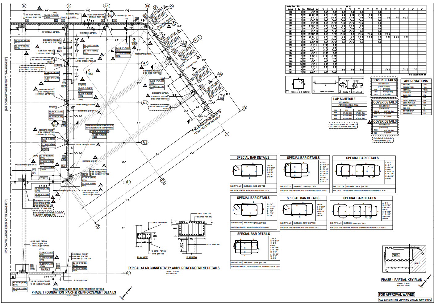 Reinforcement placing plan drawing with grid reference lines and bar mark callouts